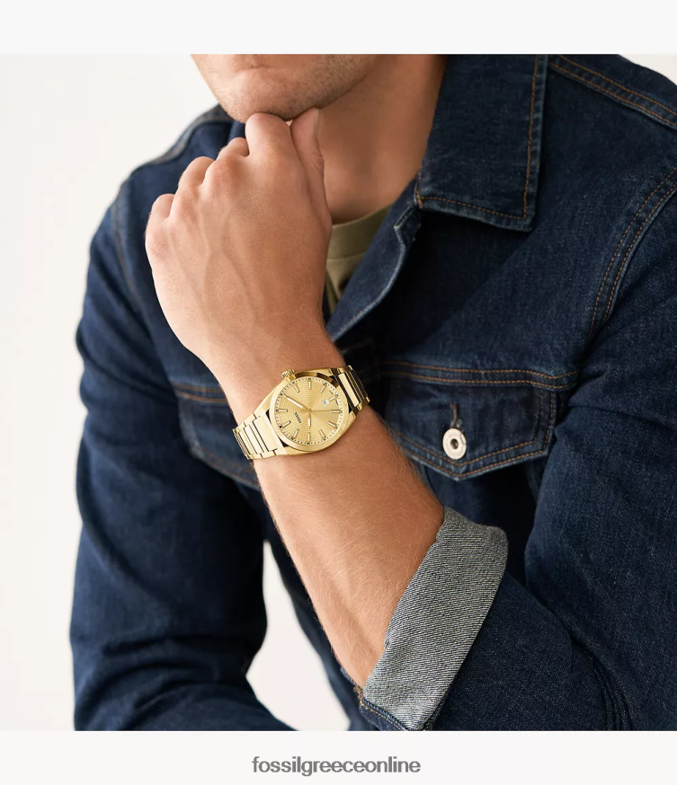 Fossil άνδρες everett τριών χεριών ρολογιού από ανοξείδωτο ατσάλι FVT06R1347 παρακολουθώ χρυσός τόνος
