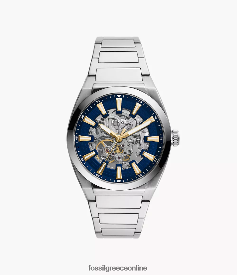 Fossil άνδρες everett αυτόματο ρολόι από ανοξείδωτο ατσάλι FVT06R1361 παρακολουθώ ασημί-τόνος