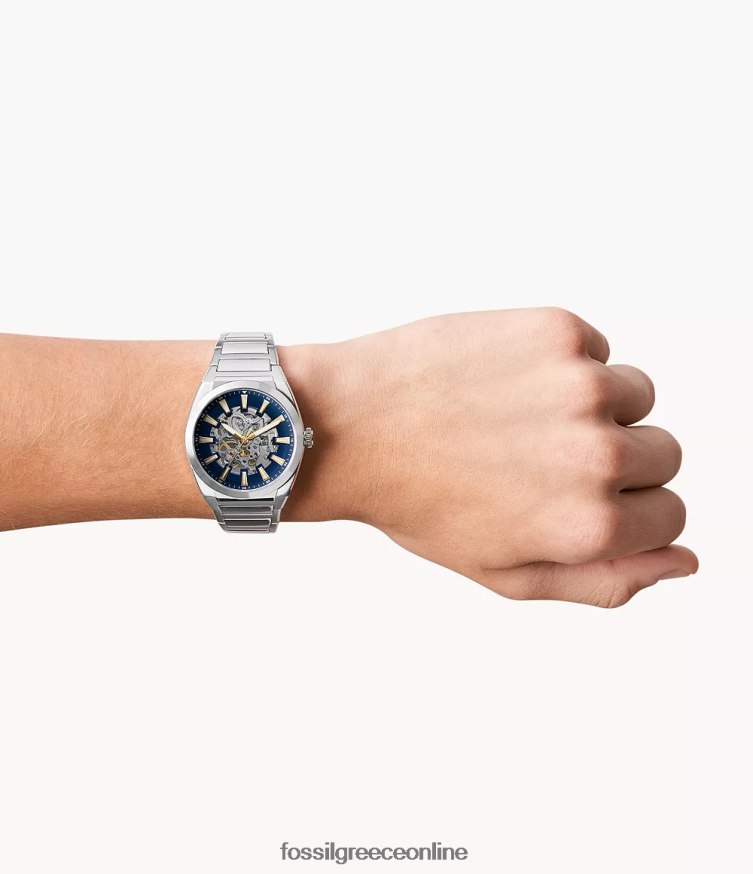 Fossil άνδρες everett αυτόματο ρολόι από ανοξείδωτο ατσάλι FVT06R1361 παρακολουθώ ασημί-τόνος