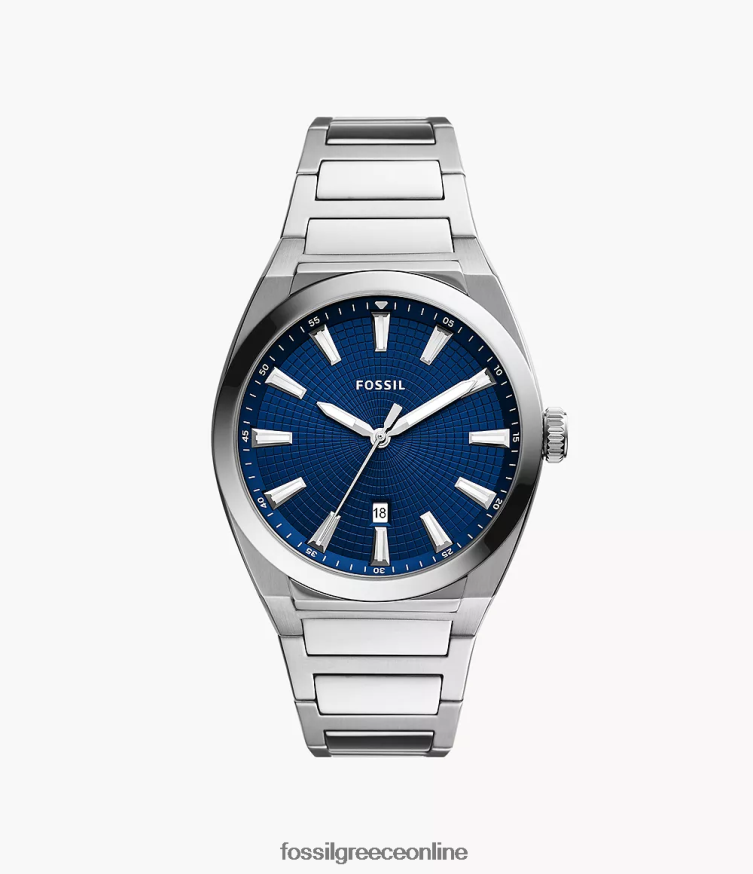 Fossil άνδρες everett τριών χεριών ρολογιού από ανοξείδωτο ατσάλι FVT06R1362 παρακολουθώ ασημί-τόνος