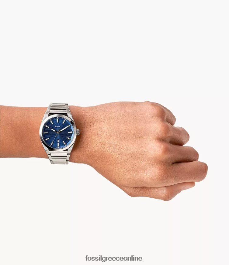 Fossil άνδρες everett τριών χεριών ρολογιού από ανοξείδωτο ατσάλι FVT06R1362 παρακολουθώ ασημί-τόνος