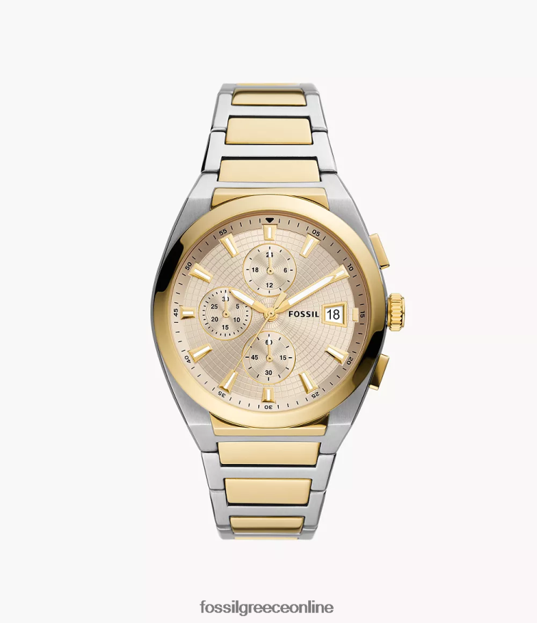 Fossil άνδρες ρολόι everett χρονογράφος από ανοξείδωτο ατσάλι FVT06R1368 παρακολουθώ διχρωμία