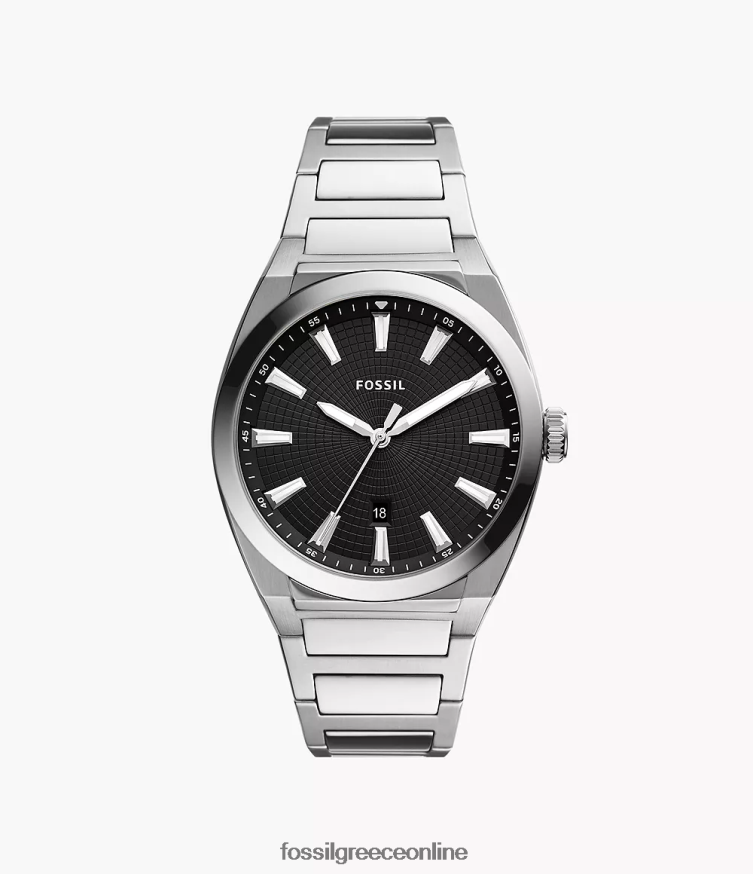 Fossil άνδρες everett τριών χεριών ρολογιού από ανοξείδωτο ατσάλι FVT06R1372 παρακολουθώ ασημί-τόνος