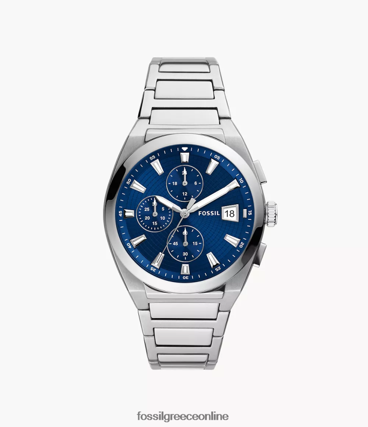 Fossil άνδρες ρολόι everett χρονογράφος από ανοξείδωτο ατσάλι FVT06R1373 παρακολουθώ ασημί-τόνος
