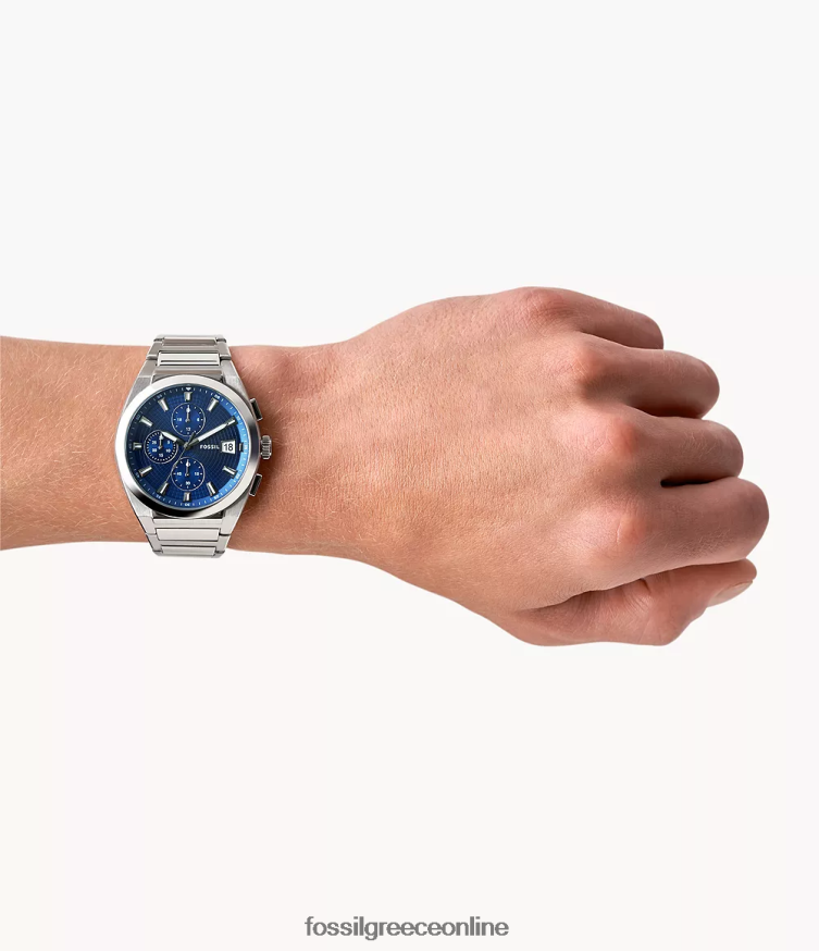 Fossil άνδρες ρολόι everett χρονογράφος από ανοξείδωτο ατσάλι FVT06R1373 παρακολουθώ ασημί-τόνος