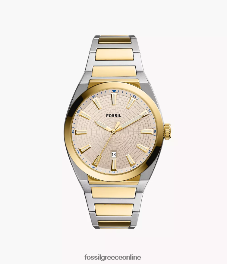 Fossil άνδρες everett τριών χεριών ρολογιού από ανοξείδωτο ατσάλι FVT06R1379 παρακολουθώ διχρωμία