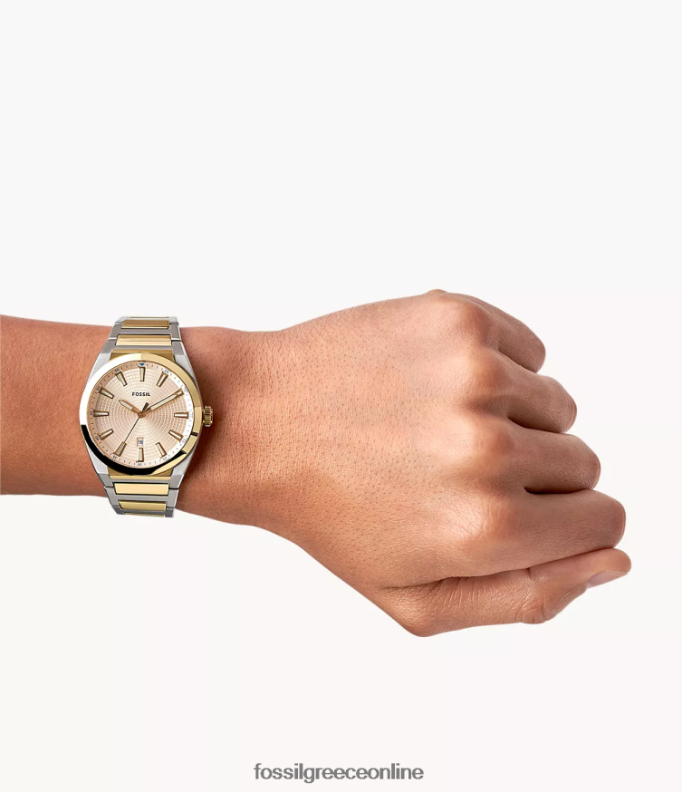 Fossil άνδρες everett τριών χεριών ρολογιού από ανοξείδωτο ατσάλι FVT06R1379 παρακολουθώ διχρωμία