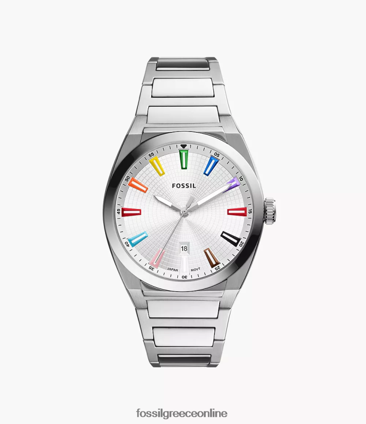 Fossil άνδρες ρολόι pride από ανοξείδωτο ατσάλι με τρία χέρια FVT06R1344 παρακολουθώ ασημί-τόνος