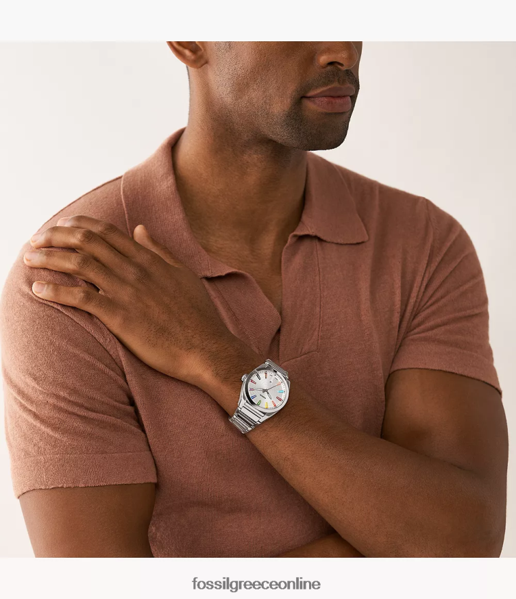 Fossil άνδρες ρολόι pride από ανοξείδωτο ατσάλι με τρία χέρια FVT06R1344 παρακολουθώ ασημί-τόνος