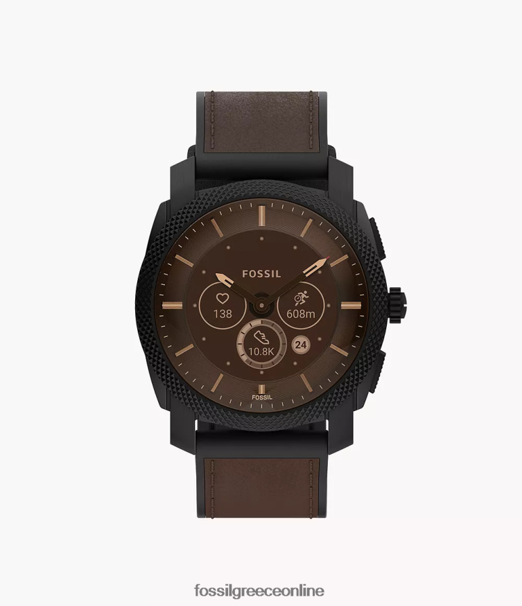 Fossil άνδρες μηχανή γενιάς 6 υβριδικό δερμάτινο smartwatch FVT06R1334 παρακολουθώ σκούρο καφέ