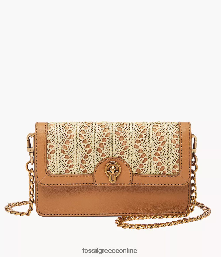 Fossil γυναίκες πορτοφόλι ainsley σε αλυσίδα με κλειδαριά στροφής FVT06R439 τσάντα καμήλα