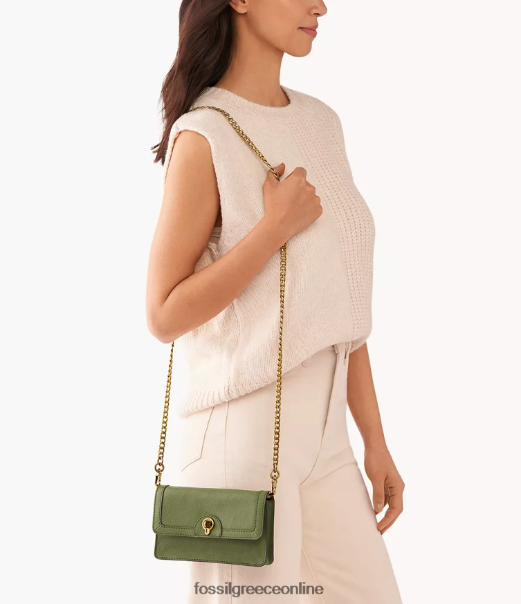 Fossil γυναίκες πορτοφόλι ainsley σε αλυσίδα με κλειδαριά στροφής FVT06R526 τσάντα ελιά