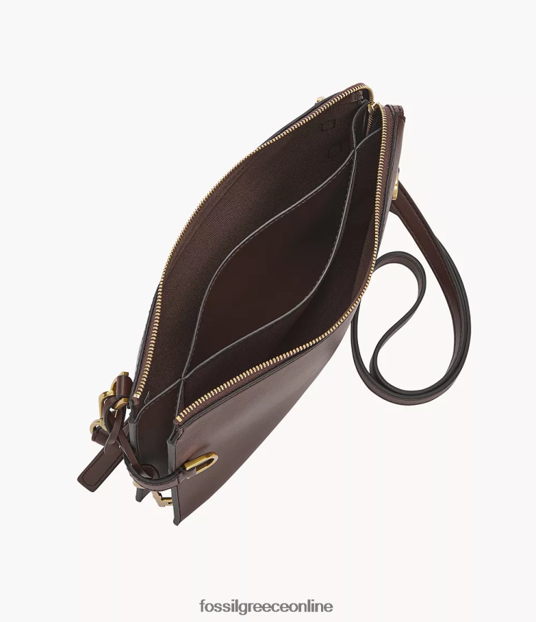 Fossil γυναίκες χιαστί από δέρμα κάκτου kier FVT06R538 τσάντα σκούρο καφέ