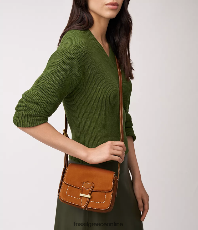 Fossil γυναίκες tremont μικρό πτερύγιο χιαστί FVT06R316 τσάντα κονιάκ